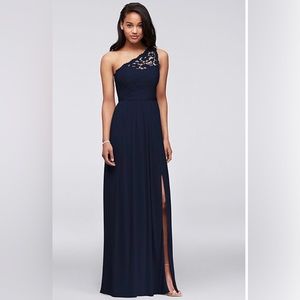 Navy Blue Lace One Shoulder Bridesmaids Dress size 8